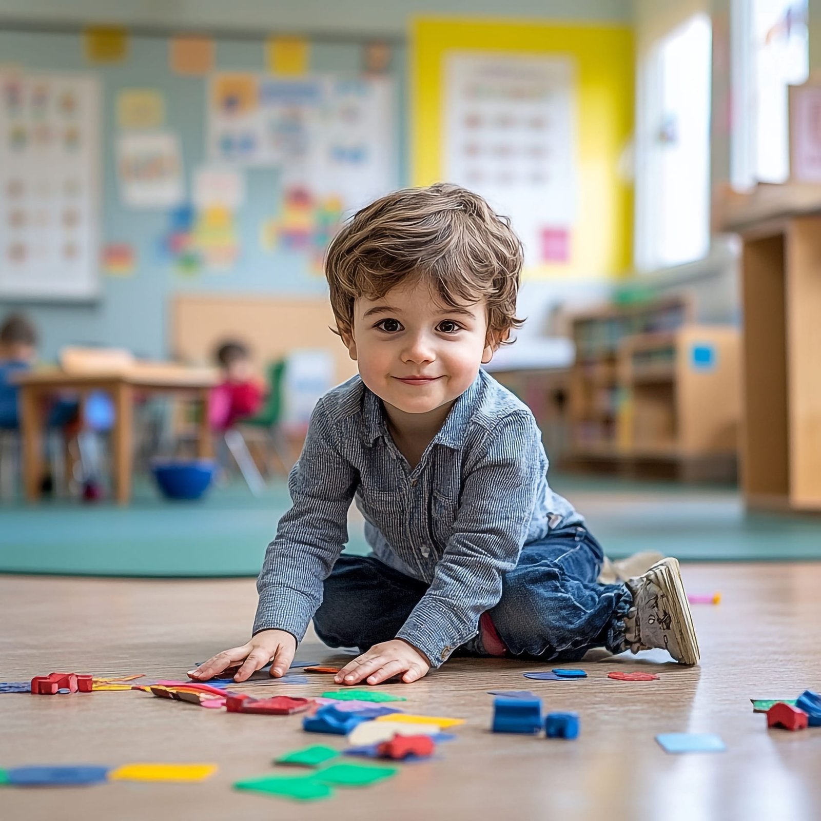 Kindergarten child playing in the classroom